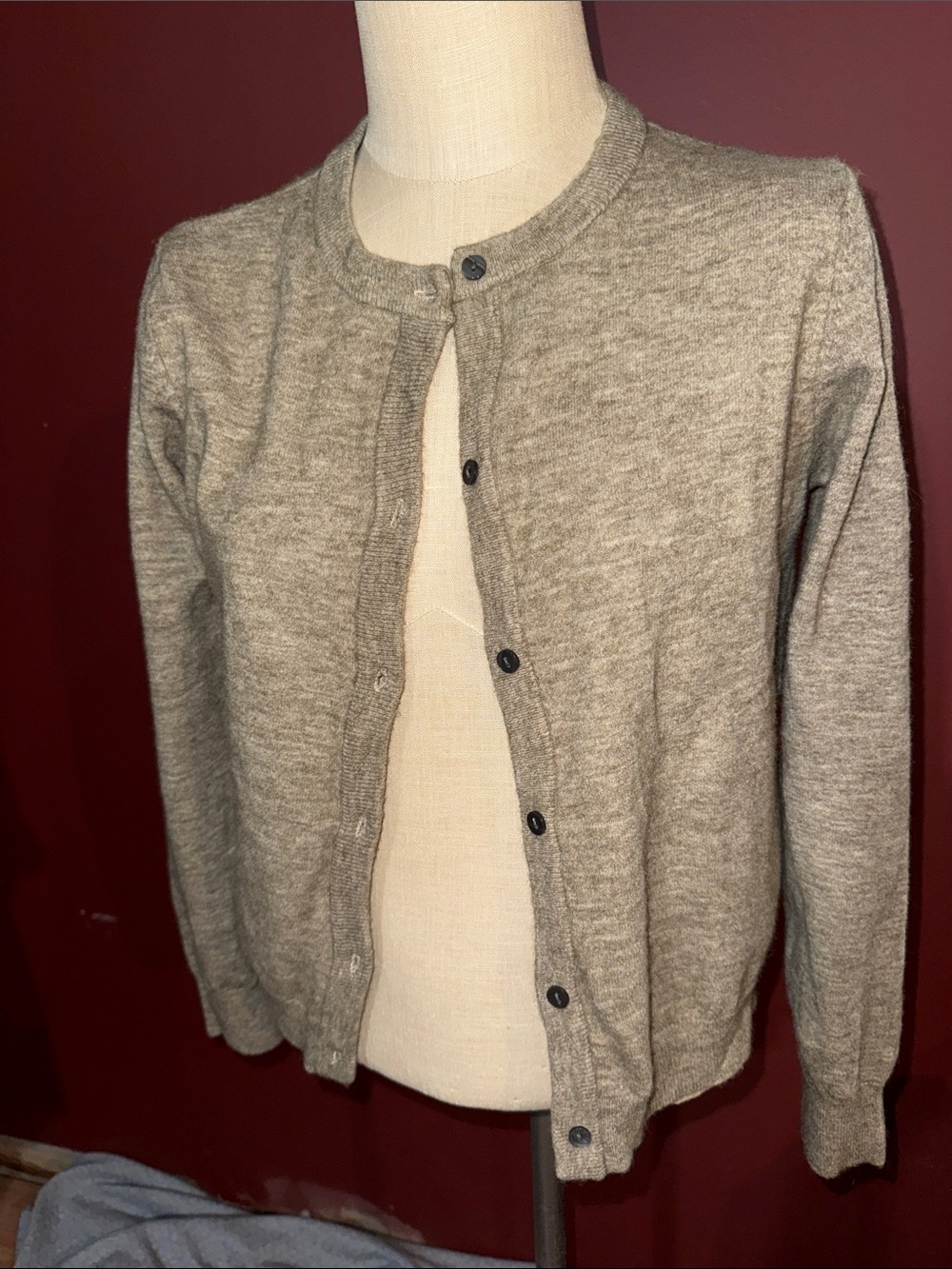SHEIN Classic Crewneck Button Cardigan in Heather Gray/Olive neutral color